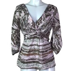BCBGMAXAZRIA PINK & GREY‎ GRAPHIC PRINT BLOUSE